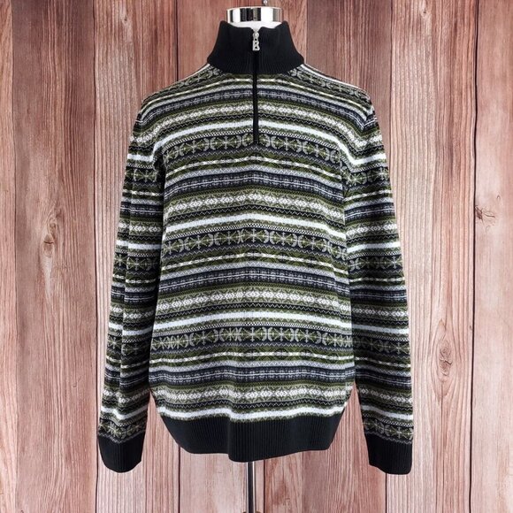 Bogner Fire Ice Mens XL 1/4 Zip Pullover Sweater Fair Isle Aztec Cotton Acrylic - Picture 1 of 11
